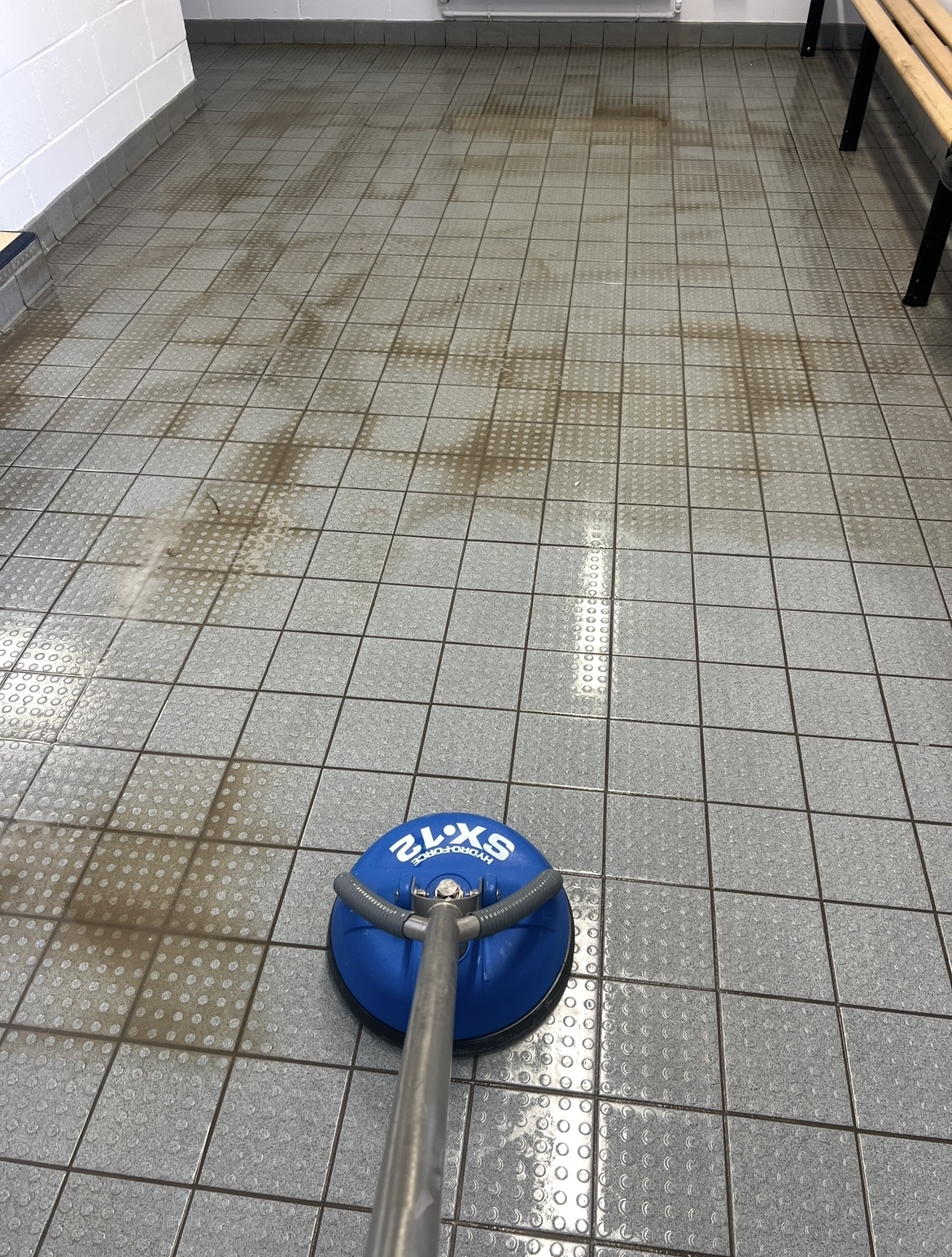 Commercial tile floor restored in Stafford, before professional cleaning