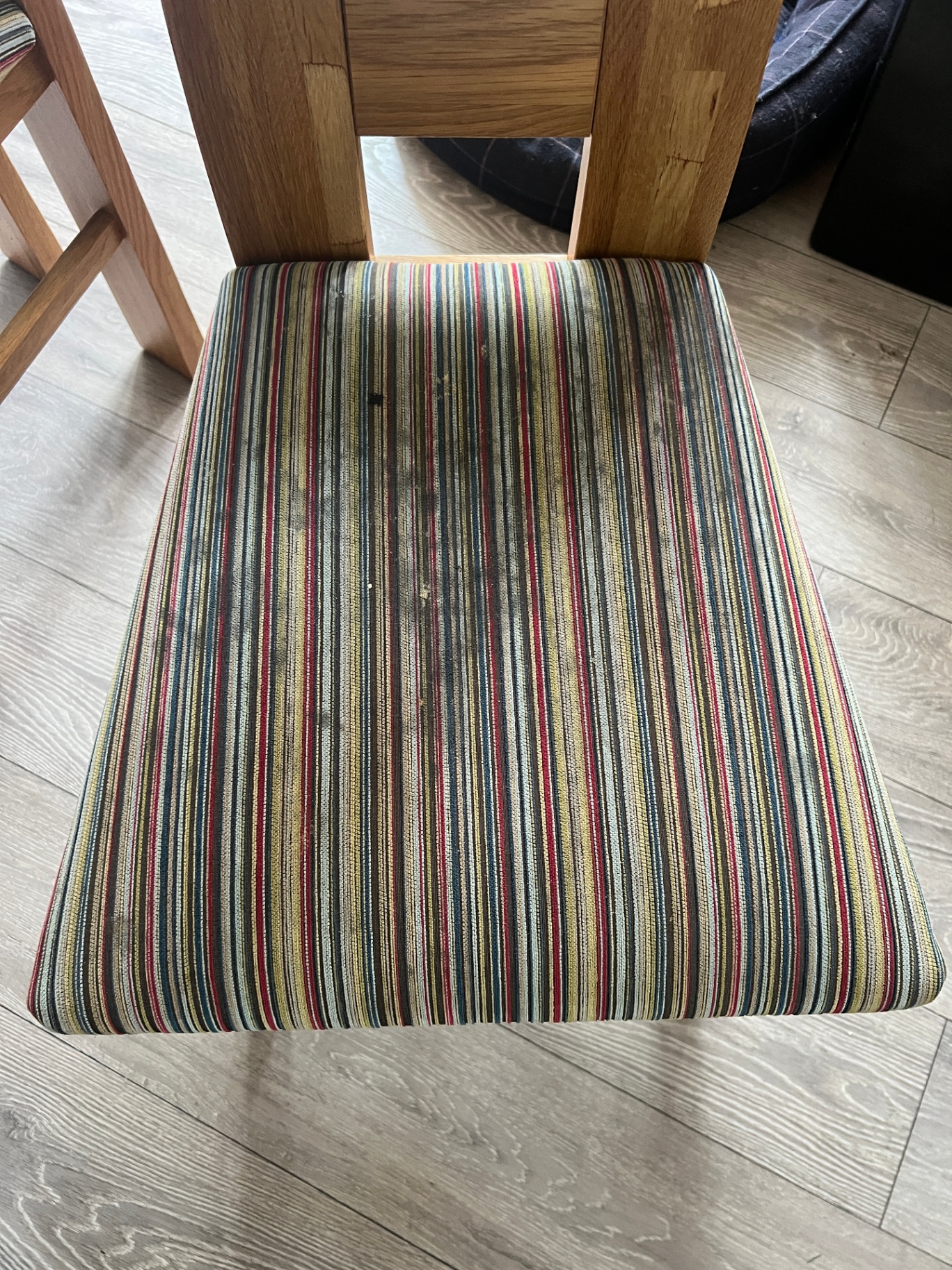 Soiled fabric sofa revived in Stafford, before professional cleaning