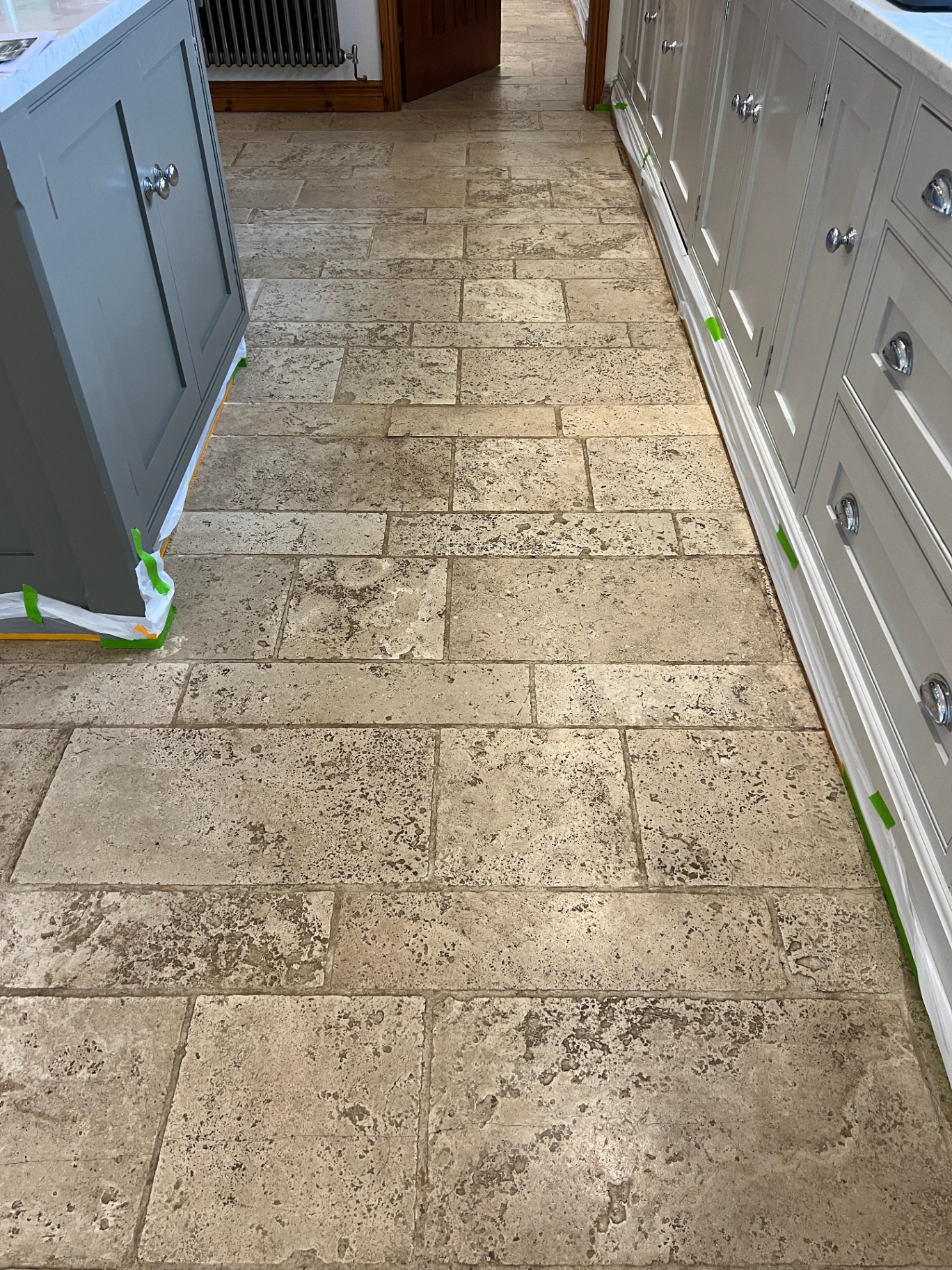 Stone kitchen floor deep cleaned in Stafford, before professional cleaning