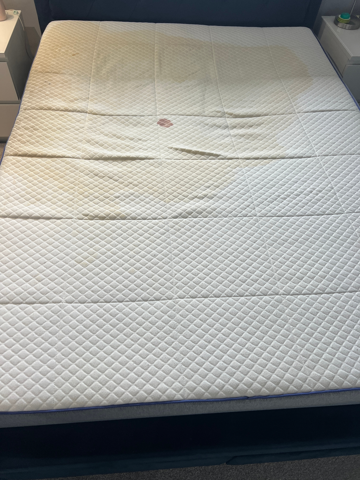 Sweat-marked mattress refreshed in Stafford, before professional cleaning
